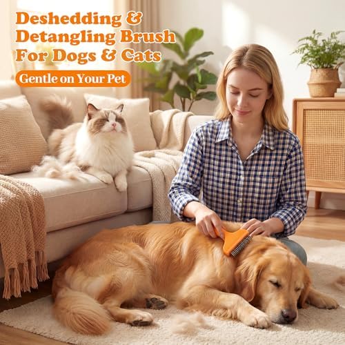 Undercoat Rake & Self-Cleaning Deshedding Brush, Orange - Image 3