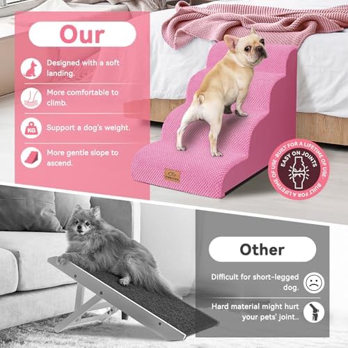 Zerbuger Dog Ramp and Stairs for Bed, Pink 4 Steps 20" H, Nonslip Cover - Image 5