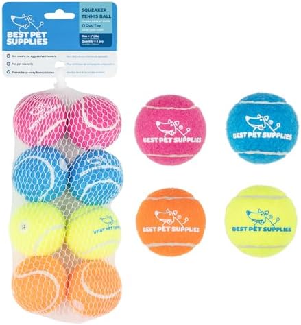Best Pet Supplies Interactive Squeaky Dog Chew Toy, Ideal Dog Toys for Chewers, Small, Medium & Large Dogs, and Fetch Lovers - Tennis (Assorted Color), Small (Pack of 8) by BestPetSuppliesLLC
