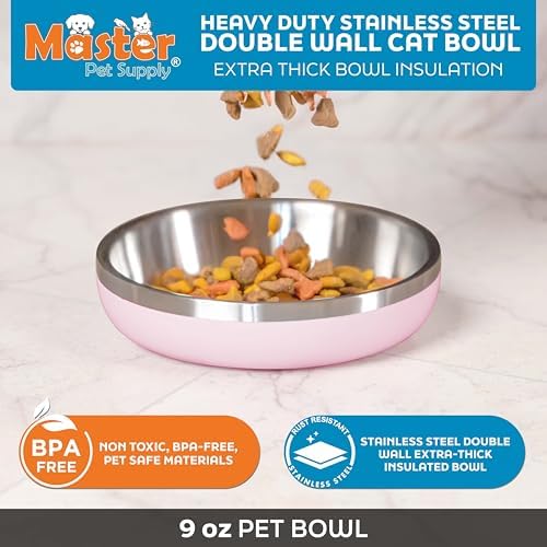 Master Pet Supply Stainless Steel Cat Bowls 9 oz Heavy Duty Rose Quartz - Image 2
