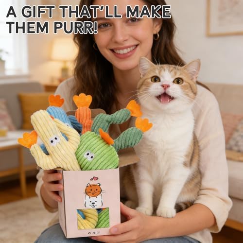 Catnip Cat Toys, 5 Pack Cactus Cat Toys with Organic Catnip, Interactive Chew & Kick Toys for Indoor Cats, Plush Teething Toys for Kittens, Fun Cactus Shape - Image 4