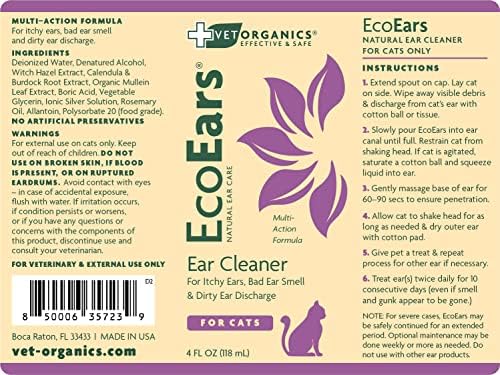 Vet Organics EcoEars Cat Ear Cleaner. Natural Multi-Action Formula. for Itch, Head Shaking, Discharge & Smell. Naturally Cleanses Away Common Problems. 100% Guaranteed (4 oz) - Image 4
