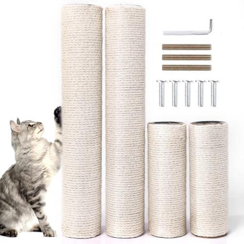 OSPNIEEK 4 PCS M8 Cat Scratching Post Replacement, 15.7“ 7.9" Natural Sisal Rope Kitten Tree Scratcher Refill with Screws, DIY Hemp Scratch Pole Parts for Indoor Cats Tower Refurbishment Accessories by OSPNIEEK