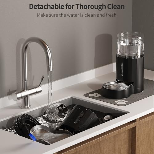 JUNSPOW Cat Water Dispenser with Placemat & Stainless Steel Bowl (4L Black) - Image 6