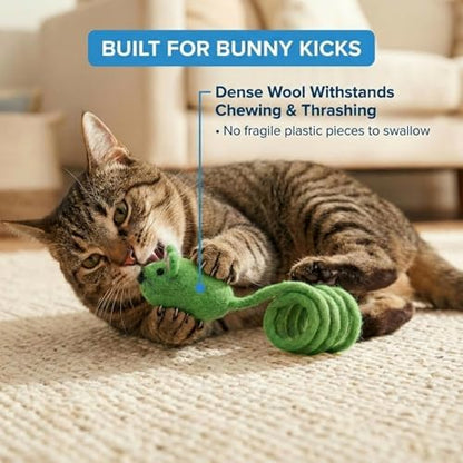 Glaciart One Felt Mouse Cat Toy – Soft Fuzzy Enrichment 100% Natural Wool - Interactive Catnip Play Cat Toy Set - Safe for Pets, Non-AZO Colored Dyes - 42” Long - Image 5