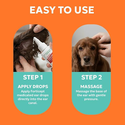 Forticept Dog and Cat Ear Infection Treatment, Dog Ear Drops with 1% Hydrocortisone 2 oz