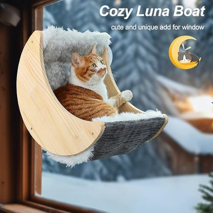 HAPYKITYS Cat Window Perch, Plywood Moon Bed with 4 Heavy-Duty Suction Cups - Image 6