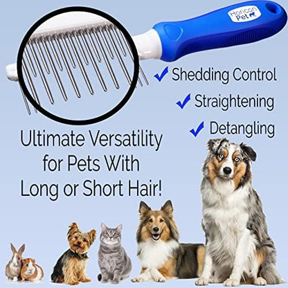 Detangling Dog Comb with Long & Short Stainless Steel Metal Teeth - Dogs, Cats & Small Animals for Removing Matted Fur, Knots & Tangles - Image 5