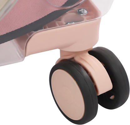 Transparent Bubble Pet Carrier with Wheels, Breathable Cat Dog Travel Carrier with 3-Stage Handle & Removable Strap, Portable Trolley Case with Ventilation for Small Dogs & Cats (Light Pink)