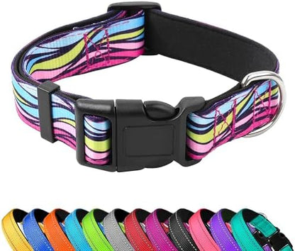 Reflective Dog Collar, Adjustable Neoprene Padded,Colorful Wave Pattern,XL by PWOD