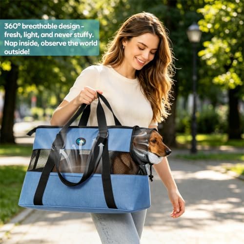 Ownpets XL Cat Dog Purse Carrier, Blue Breathable Mesh, Fits 20lbs - Image 5