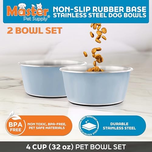 Master Pet Supply Stainless Steel Dog Bowls Set of 2 - Glacier Blue - 32 Oz - Image 2