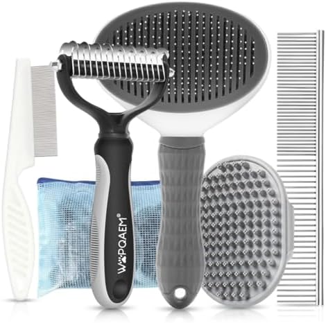 5-in-1 Dog Grooming Kit with Self Cleaning Brush & Rake, Grey by WOPQAEM%C2%AE
