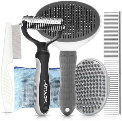 5-in-1 Dog Grooming Kit with Self Cleaning Brush & Rake, Grey by WOPQAEM%C2%AE