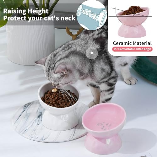 5 Inch Tilted Raised Cat Bowls, Ceramic Elevated Pet Food Water Bowl Set - Image 4