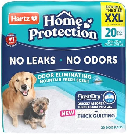 Hartz Home Protection Super Absorbent Odor Eliminating Mountain Fresh Scented No Leak Dog Pads, XXL 20 Count by Hartz