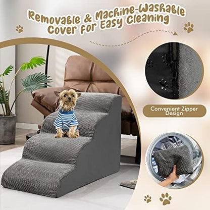 Giantex Dog Ramp Stairs for Bed, 4 Tiers Foam Pet Steps for Small Dogs Puppy Cats Older, Washable Cover, High Density Foam, Non-Slip Stairs for Dogs to Get on Bed Sofa (Gray, 4 Steps) - Image 4