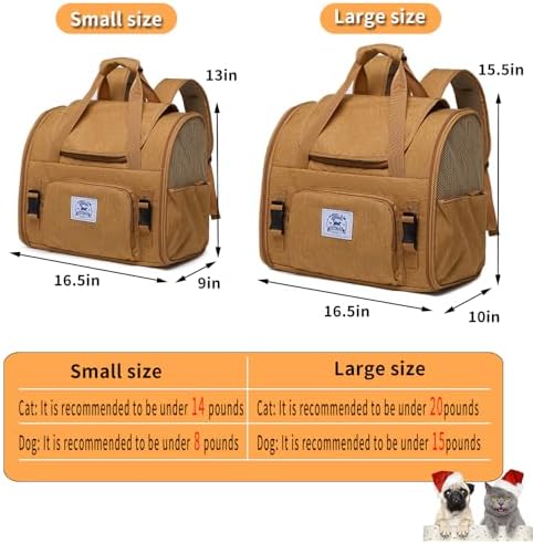 Pet Backpack Carrier for Small Dogs Medium Cats, Puppies,Breathable and Collapsible Design, Portable Travel Bag for Bearded Dragon,Rabbit Cage (Brown +Two-Shoulder, Small) - Image 2