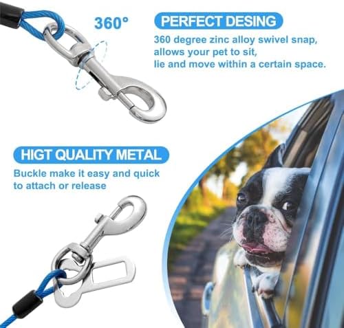 Dog Seat Belt Harness for Car,2pcs Dog Seatbelt of Coated Wire Leash Safety Restraint,No Chew Tether Cable Vehicle Dogs Accessories,Double Clips & Latch (Blue, 16 inch/40 CM) - Image 6
