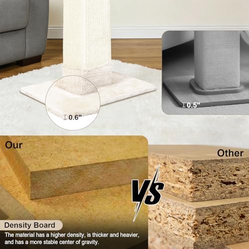 Cat Scratching Post 33 inch for Indoor Cats, Sisal Cat Scratcher, Vertical Posts with Dangling Ball, High Cat Scratch Post, Cat Tree for Full-Body Stretching, Protect Your Furniture, Beige White - Image 6