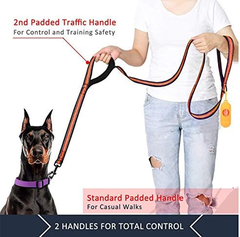 JSXD Heavy Duty Double Handle Dog Leash - 5 FT with Padded, Reflective Rope for Small to Large Dogs (Wide-Orange) - Image 3