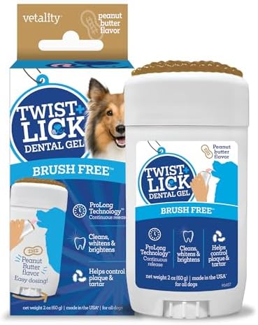 Twist and Lick Brush Free Dental Gel for Dogs, 30 Day Supply, Fresh Breath by VetalityPetProducts