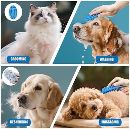 Dog Grooming Brush, Lilpep Pet Shampoo Bath Brush Soothing Massage Rubber Comb with Adjustable Ring Handle for Long Short Haired Dogs and Cats (2 pale blue, 2 sided brush) - Image 6