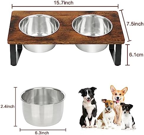 Elevated Dog Bowls for Small Medium Wood Dogs Raised Bowl Stand with 2 Stainless Steel Deep Dog Food and Water Bowls, Anti Vomit, Non-Slip Feeding Dishes(Tilted，3 inches in Height, 40oz - Image 3