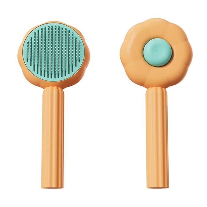 Pet Hair Cleaner Brush, 2023 New Self Cleaning Slicker Comb for Cats and Dogs, Long or Short Hair, Grooming Brush with Massage Bristles, Removes Tangles Loose Fur, Orange#A