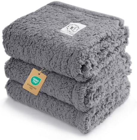 1 Pack 3 Calming Blankets Fluffy Premium Fleece Pet Blanket Soft Sherpa Throw for Dog Puppy Cat Grey Large (41" x31'') by luciphia