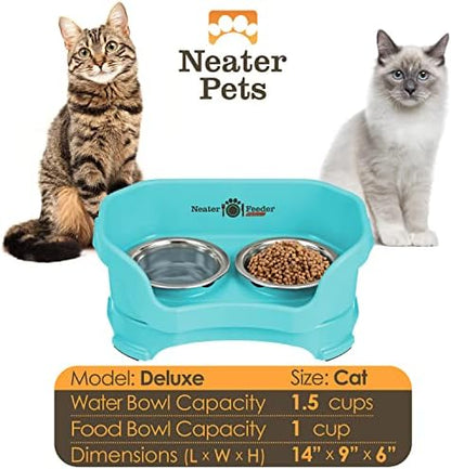 Neater Pet Brands Neater Feeder Deluxe Mess Proof Cat Bowls Elevated, Made in USA, No Spill Raised Bowls for Indoor Cats, Stainless Steel Food and Water Bowl Set, Pet Dish Feeding Station, Aquamarine - Image 5