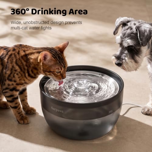 SARPAWS Cat Water Fountain Stainless Steel, 101oz/3L Automatic Pet Water Dispenser, Ultra-Quiet Pump ≤30dB, 4-Layer Filtration System, Translucent Tank, Drinking Fountain for Cats and Small Dogs - Image 3