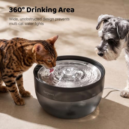 SARPAWS Cat Water Fountain Stainless Steel, 101oz/3L Automatic Pet Water Dispenser, Ultra-Quiet Pump ≤30dB, 4-Layer Filtration System, Translucent Tank, Drinking Fountain for Cats and Small Dogs - Image 3
