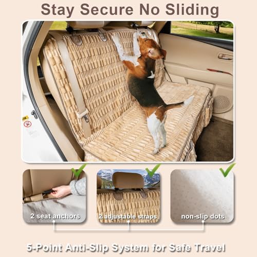 Dog Car Seat Cover, Soft Plush Waterproof Back Seat Protector, Tan - Image 4
