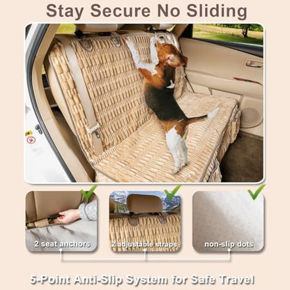 Dog Car Seat Cover, Soft Plush Waterproof Back Seat Protector, Tan - Image 4