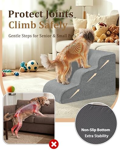 Dog Stairs for Bed & Couch, 15.7"H 3-Step Pet Steps for Small & Senior Dogs - Image 2