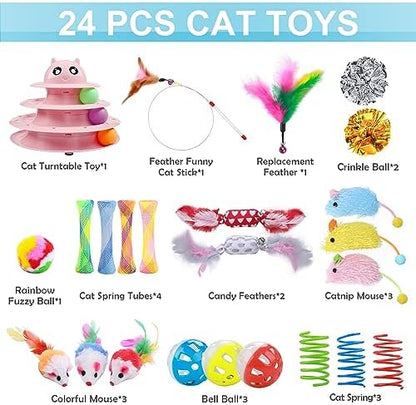 UPSKY 24 PCS Cat Toys Set with Teaser, Mice, Spring, and Various Ball Toys - Image 4