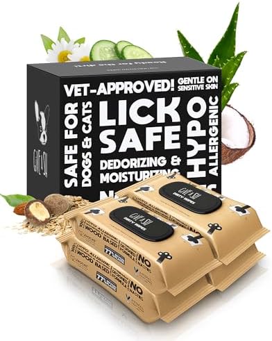 G.A.S Lick-Safe Daily Pet Wipes for Dogs and Cats, Unscented, 400 Count by GAS