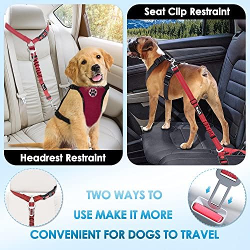 SlowTon Dog Seat Belt for Car, 2 Pack Dog Car Harness Seatbelt with Bungee - Image 2