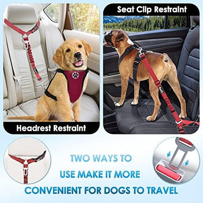 SlowTon Dog Seat Belt for Car, 2 Pack Dog Car Harness Seatbelt with Bungee - Image 2