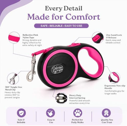 Retractable Dog Leash, 44 LBS /16FT Long, Small & Medium Dogs, Pink - Image 6