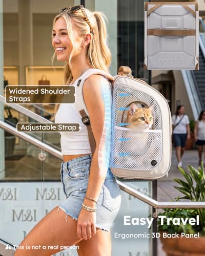 Pecute Cat Backpack Carrier, Spacious & Breathable Pet Backpack, Khaki - Image 4