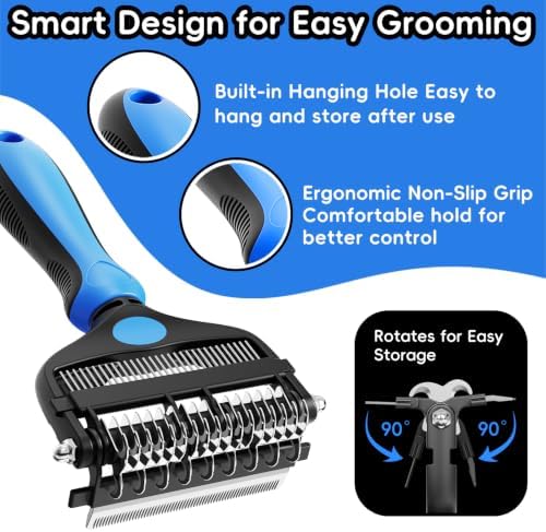 3-in-1 Professional Pet Grooming Brush for Dogs & Cats – Dematting Comb, Undercoat Rake & Deshedding Tool for Long & Short Hair, Heavy Shedding & Matted Fur (Blue) - Image 3