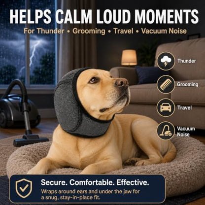 Dog Ear Muffs Noise Protection, Adjustable Dog Ear Wrap Calming Hoodie, No Shake Ear Covers for Thunder, Vacuum, Grooming & Bathing, Polyester Noise Reduction Padding with Elastic Strap(Black,M) - Image 2