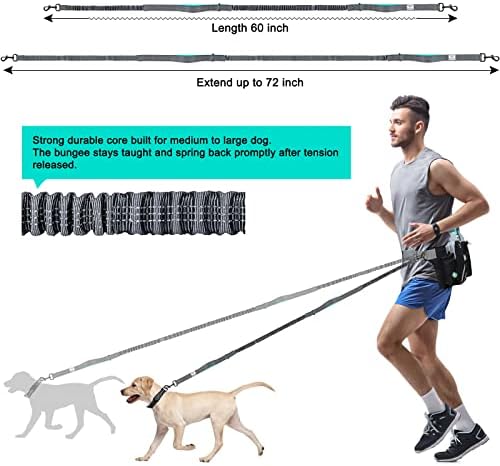 SHINE HAI Retractable Hands Free Dog Leash with Dual Bungees for 2 Dogs, Adjustable Waist Belt Fanny Pack, Reflective Stitching Leash for Running Walking Hiking Jogging Biking Black - Image 4