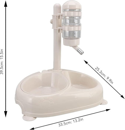 Standing Pet Water Dispenser, Automatic Pet Drinking Feeder, Automatic Cat Dog Waterer with Food Bowl, Height Adjustment, Portable and Detachable, Non Slip Base