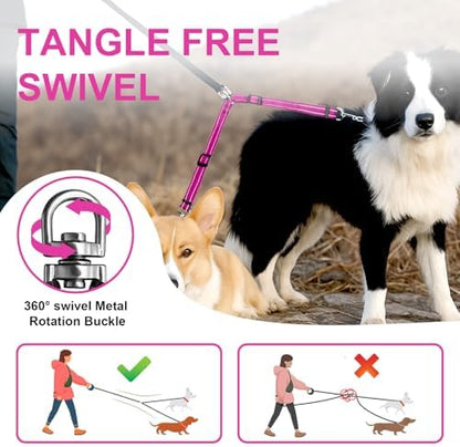 MingXpet Double Dog Leash for Two Dogs, No Pull Dog Leash, 360° Swivel No Tangle for Small Dogs Walking & Training, Shock Absorbing Reflective Bungee, Rose - Image 4