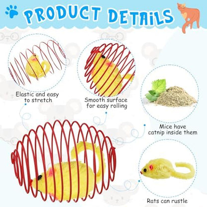 Jecery 5 Pcs Cat Toys Spring,Catnip Rats,Multicolor - Image 3