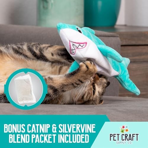 Pet Craft Supply Wiggle Pickle and Shimmy Shark Flipper Flopper Interactive Electric Realistic Flopping Wiggling Moving Fish Potent Catnip and Silvervine Cat Toy, Multi (8726), All Breed Sizes - Image 6