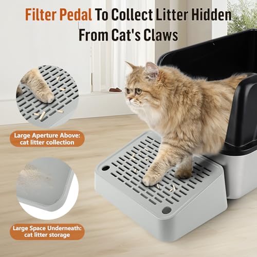 Litter Box Ramp, Cat Step for Litter Box with Filter Function, Light Grey - Image 2
